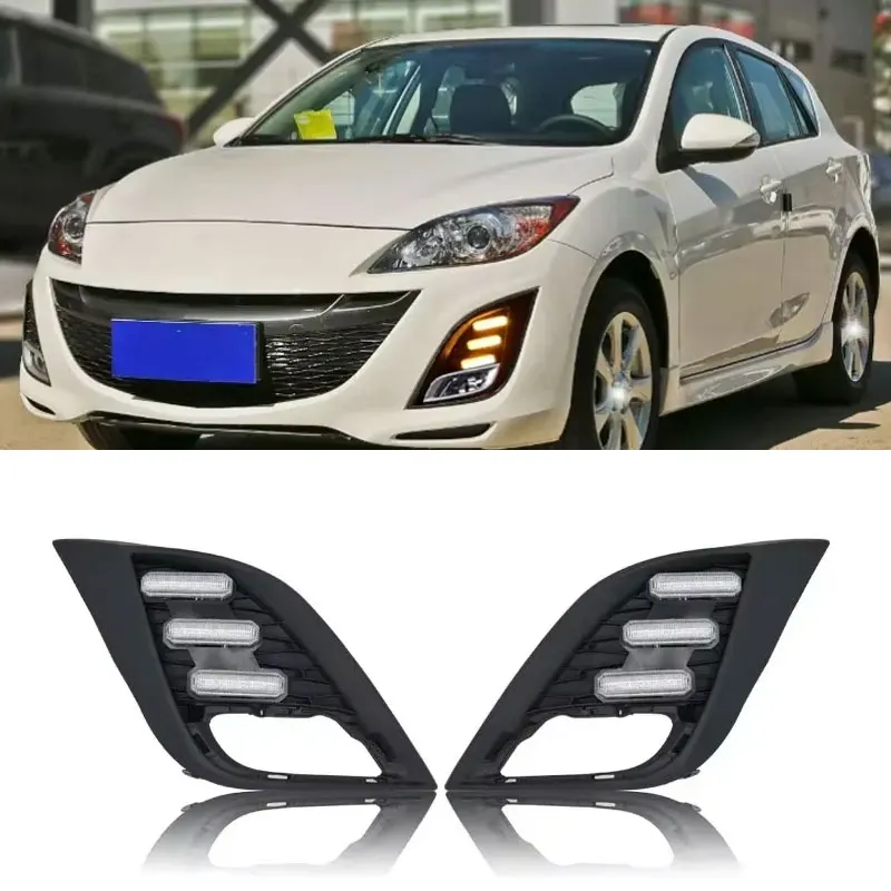 

1 Set DRL For Mazda 3 Mazda3 Axela 2010 2011 2012 2013 Daytime Running Lights fog lamp Yellow turn signal 12V Daylight