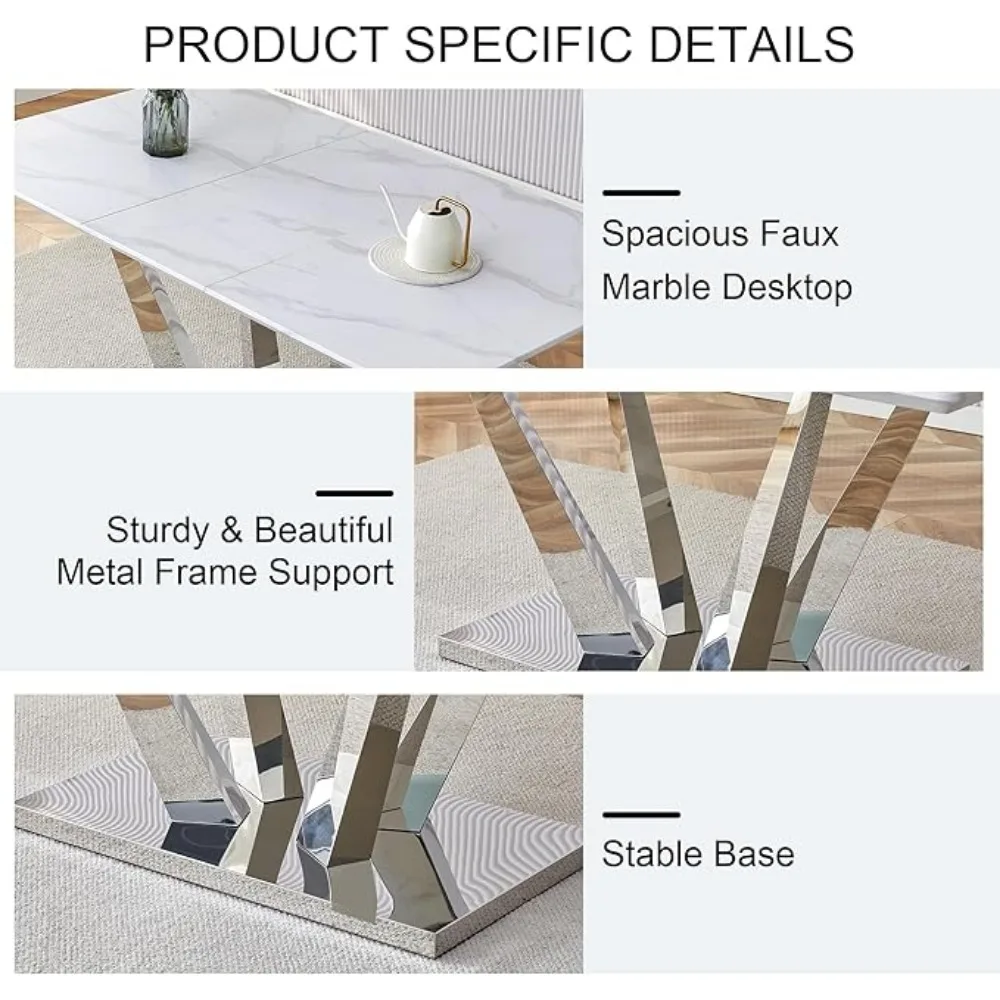 Ensembles de table à manger modernes, tables de cuisine et 6 chaises de salle à manger en similimarbre, cuir PU, 6 pièces