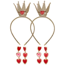 Halloween Queen Costume Accessories Crown Hair Hoop Headband with Heart Shape Earrings Cosplay Birthday Party Sequin Hairbands