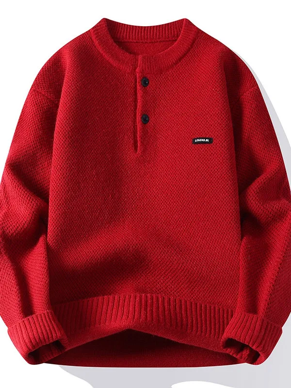 

Красный вязаный свитер для мужчин: молодежный, свободный крой, длинный рукав, круглый вырез, из полиэстера, не мнется, повседневная одежда