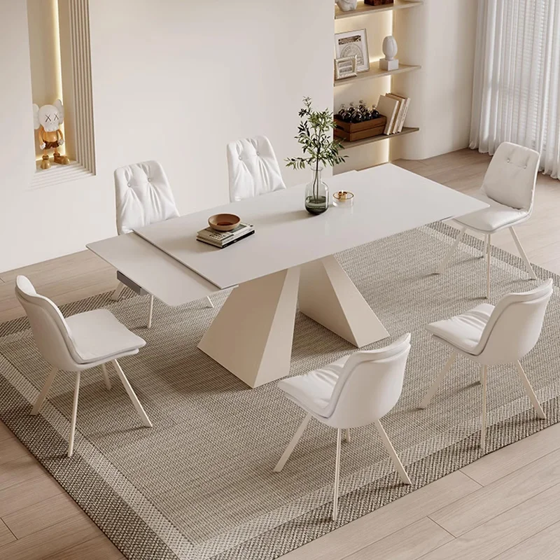 

Extendable White Dining Table Luxury Waterproof Scratch Protector Unusual Dining Table Design Multifunction Esstische Furnitures