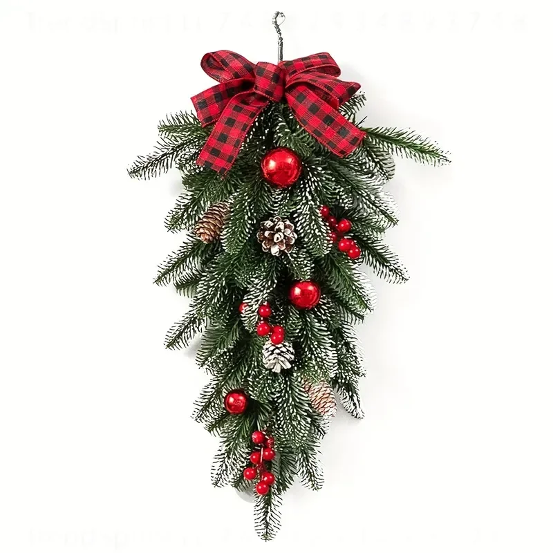 1pc Artificial Christmas Teardrop Swag 21.6 Inch Pine Cone Red Berry Pendant Decoration for Home Office Room Festival Party