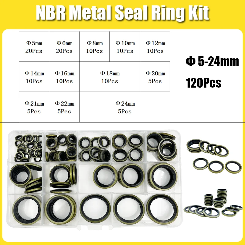 NBR Metal Bonded Sealing Washer High Press Hydralic Oil Resist Rubber O-Ring Oil Drain Screw Combined Pipe Plug Seal Washer Set