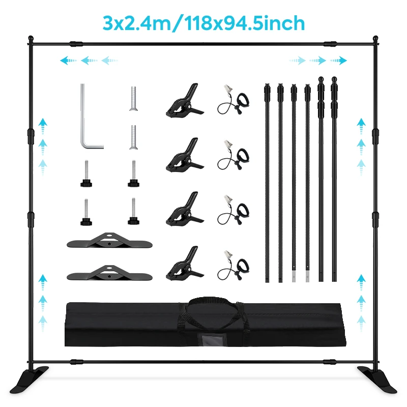 

3x2.4m Photography Background Stand,Adjustable Heavy Duty Banner Telescopic Tube Backdrop Stand For Photos Wedding Display Booth