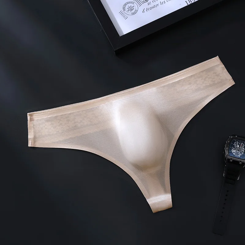 Ice Silk Thong for Men 3D Convex Panties Men's Seamless One-piece T-pants High Elastic Breathable Male Comfort Sports Underpants