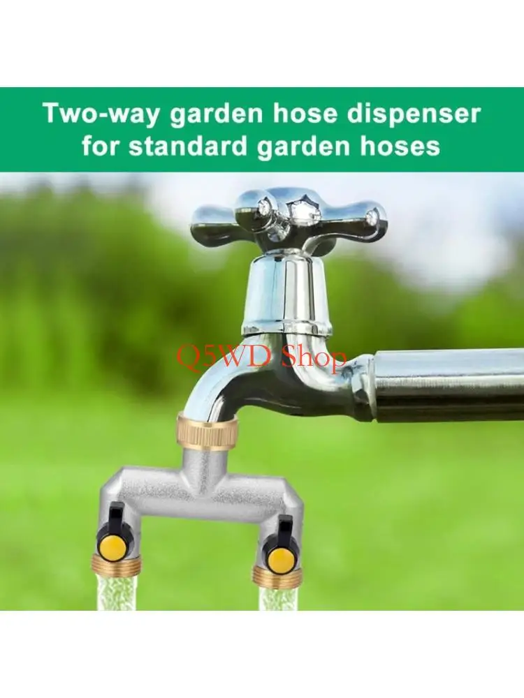 

Q5WD Brass Double Outlet Faucet Adapters Extended Handle for Gardening Watering
