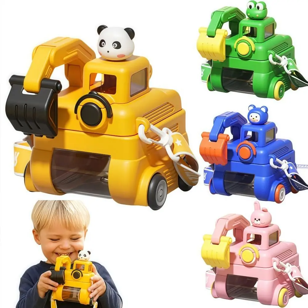 Unique Rotatable Excavator Water Bottle No BPA Cartoon Toy Straw Water Bottles with Wheels 500ML Children's Kettle Kids Gift