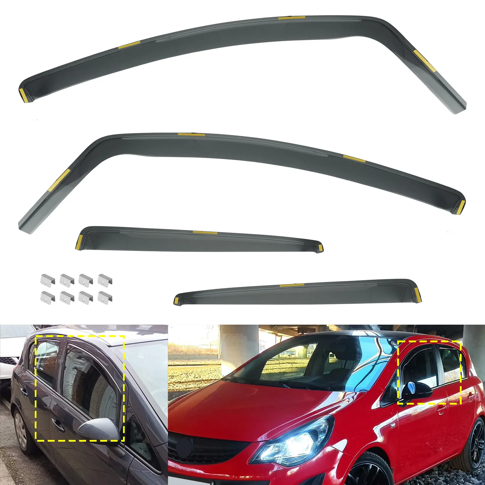 

4pcs Tint Tea Side Window Wind Rain Sun Deflectors Protector Guard Sheet For Opel Corsa E X15 2006-2019 Vauxhall Corsa D S07