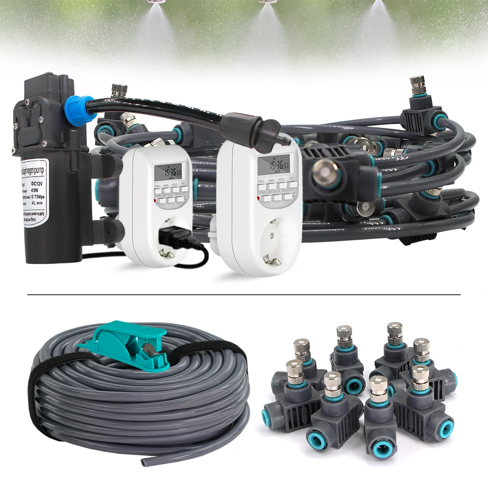 

45W Pump 0.4mm Low-pressure Fine Atomization Sprayer Misting Cooling System Humidification Irrigation Fittings Quick Connecting