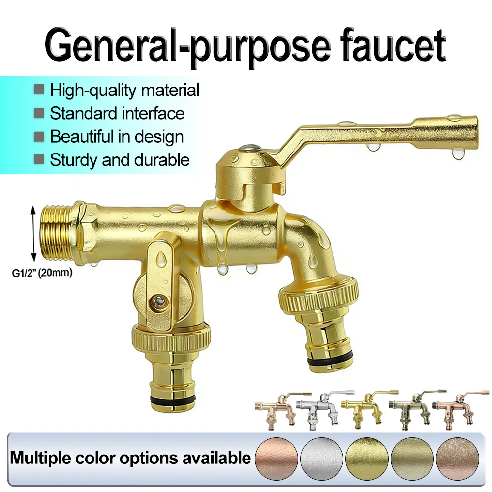 Double-outlet Faucet, with Brass Valves for Laundry Room Garden Irrigation and Domestic Use Faucet