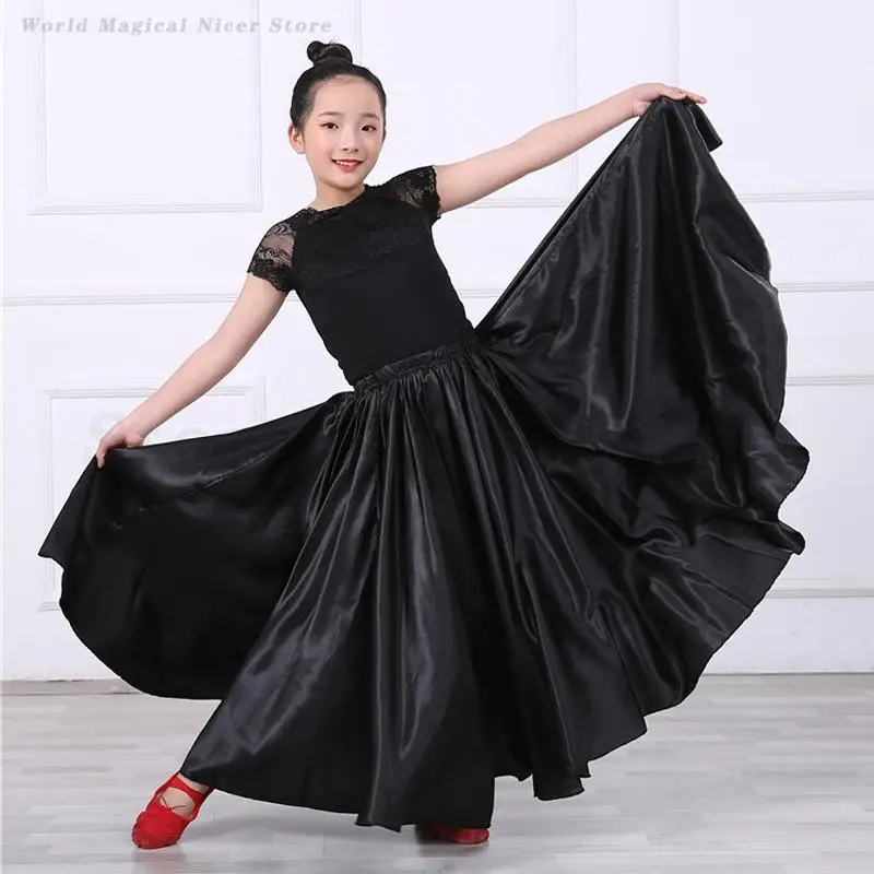 Falda larga de danza del vientre para niños, disfraz de actuación de baile para Festival, falda de práctica de Flamenco para niñas, vestido de baile español