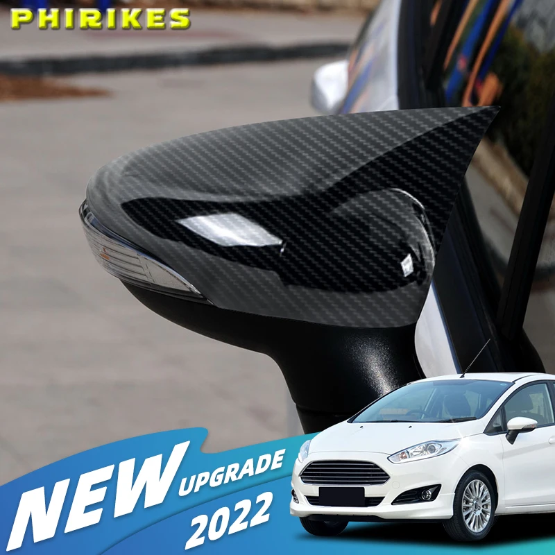 2x Printed Carbon fiber Glossy Black Replacement Rearview Side Mirror Covers Cap For Ford Fiesta MK7 2008-2017