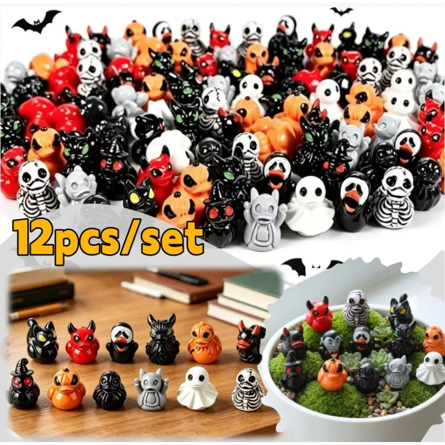 12-48pcs Halloween Ghost Ducks Miniatures Figurines Mini Resin Funny Ornament Desktop Decoration for Garden Micro Landscape Home