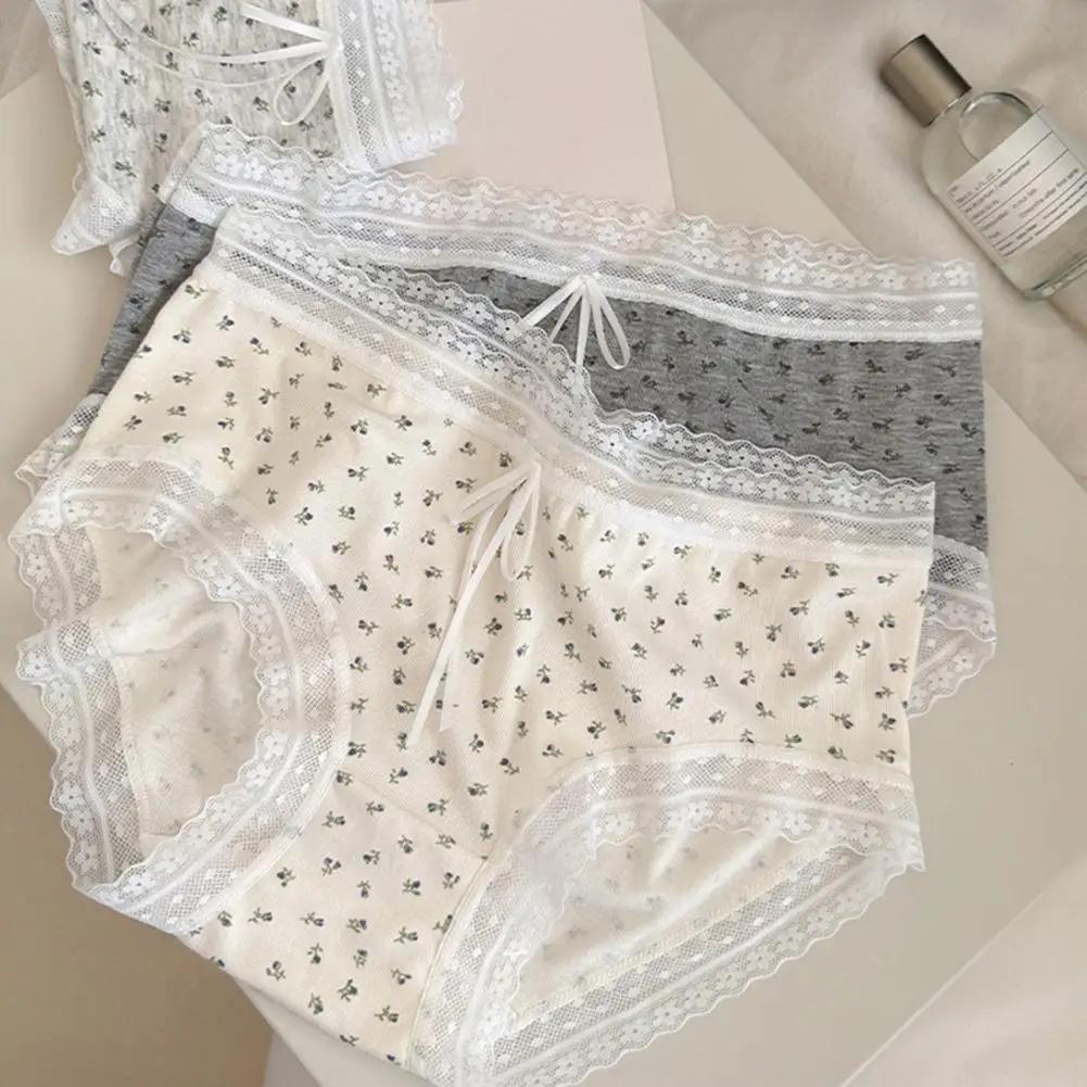 Women Cotton Panties Women's Cotton Underwear Lace Trim Hipster Panties Floral Breathable Briefs Soft Seamless Cute Ladies