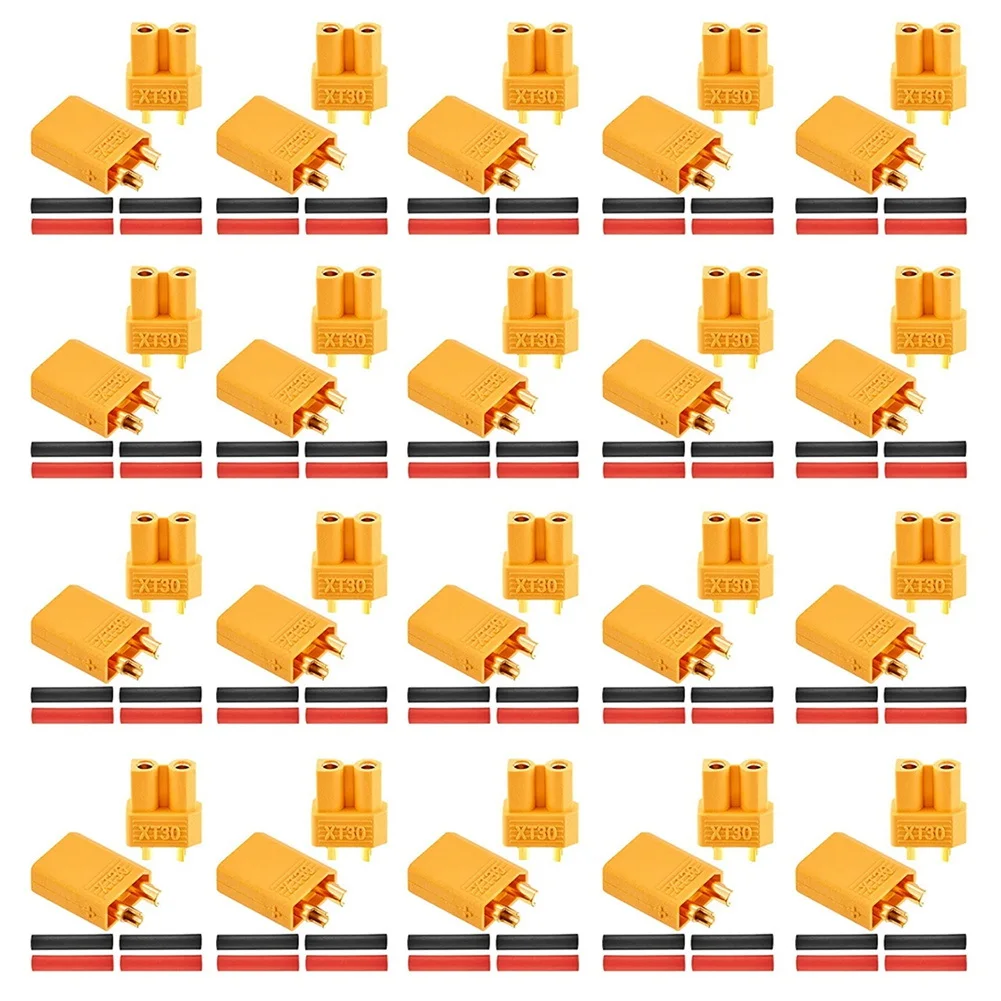 DT35！ 20 Pairs XT30 Connectors Male and Female Connectors Plugs with 40 Pieces Shrink Tubing for RC Battery
