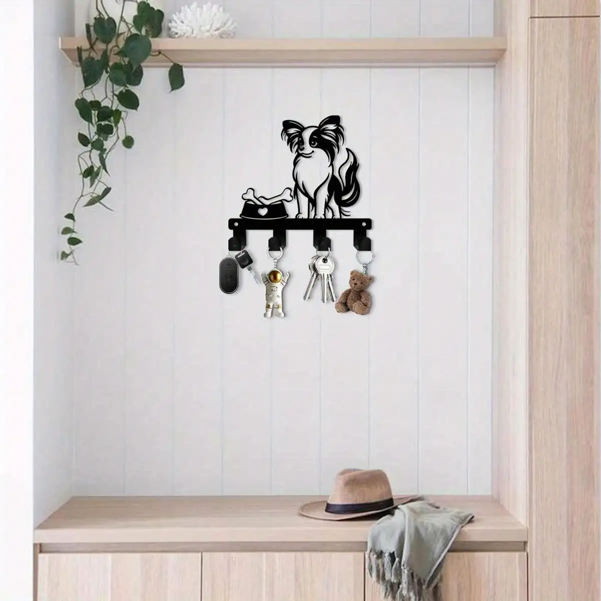Bohemian Dog Key Hooks Wall Mount - Chihuahua Silhouette Pet Organizer with Shelf, Wall Decor for Home Entryway Bathroom