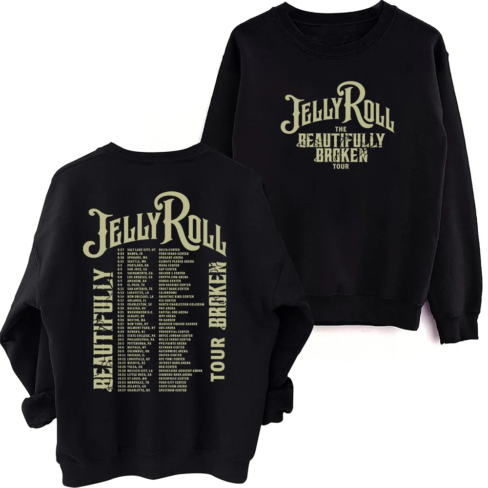 

Jelly Roll The Beautifully Broken Tour 2024 Sweatshirt Harajuku Round Neck Long Sleeve Oversized Tops Fans Gift Tops