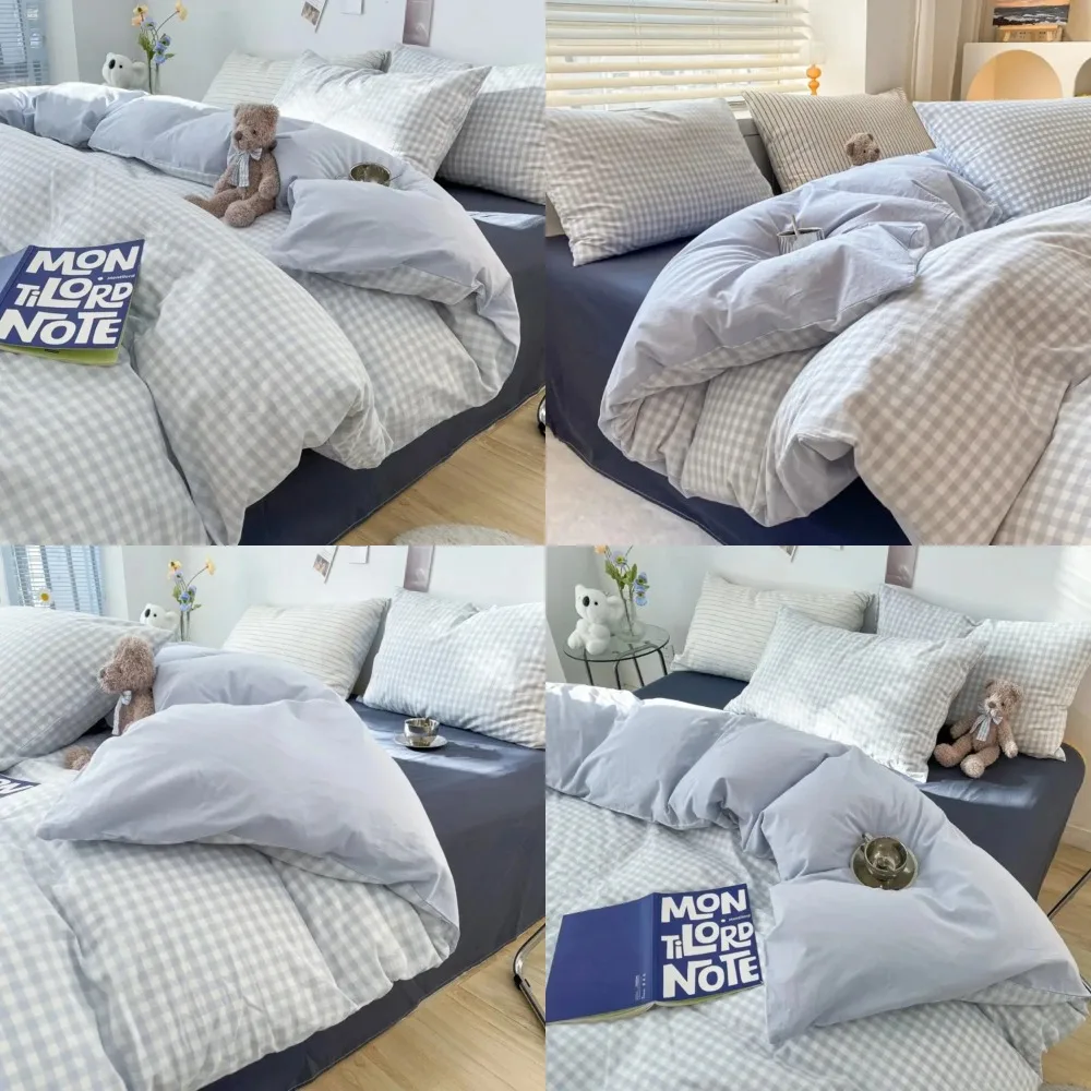 

Thickened Solid Color Minimalist Washed Cotton Bedding Set - Set of Four Pieces, Perfect for Cozy Nights and Stylish Bedrooms