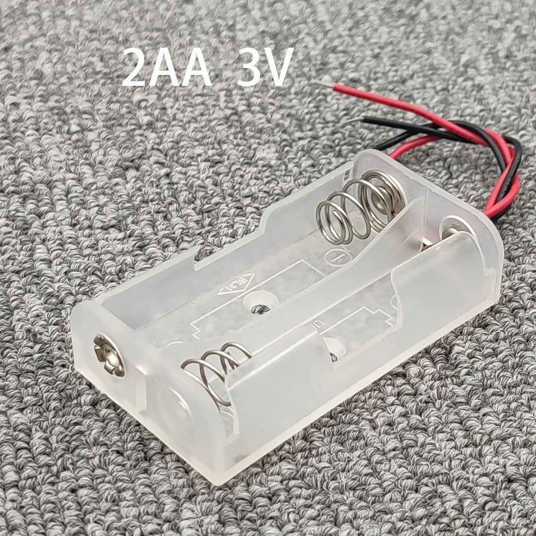 Caja de almacenamiento de baterías AA, caja de almacenamiento de 2 pilas AA y 3V, caja DIY con cables transparentes
