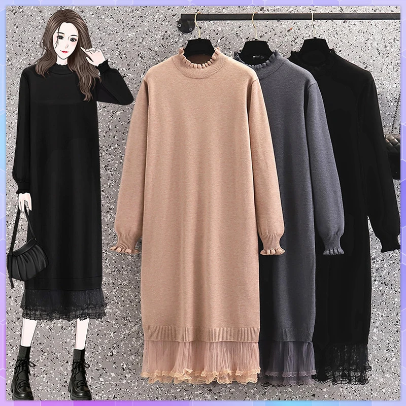 Outono inverno plus size camisola vestido feminino manga longa em linha reta cashmere elegante maix vestidos para mulheres menina quente