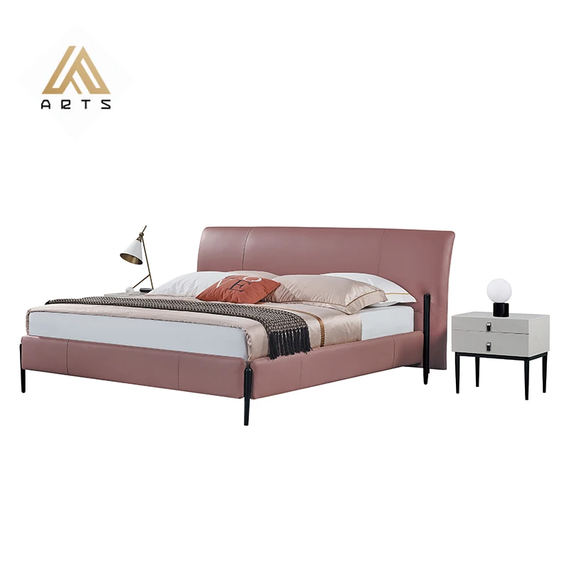 Fashion Design Romantic Double King Size Bed Bedroom Furniture Girls Pink Modern Luxury Leather Scratchproof Bed Italian Bed