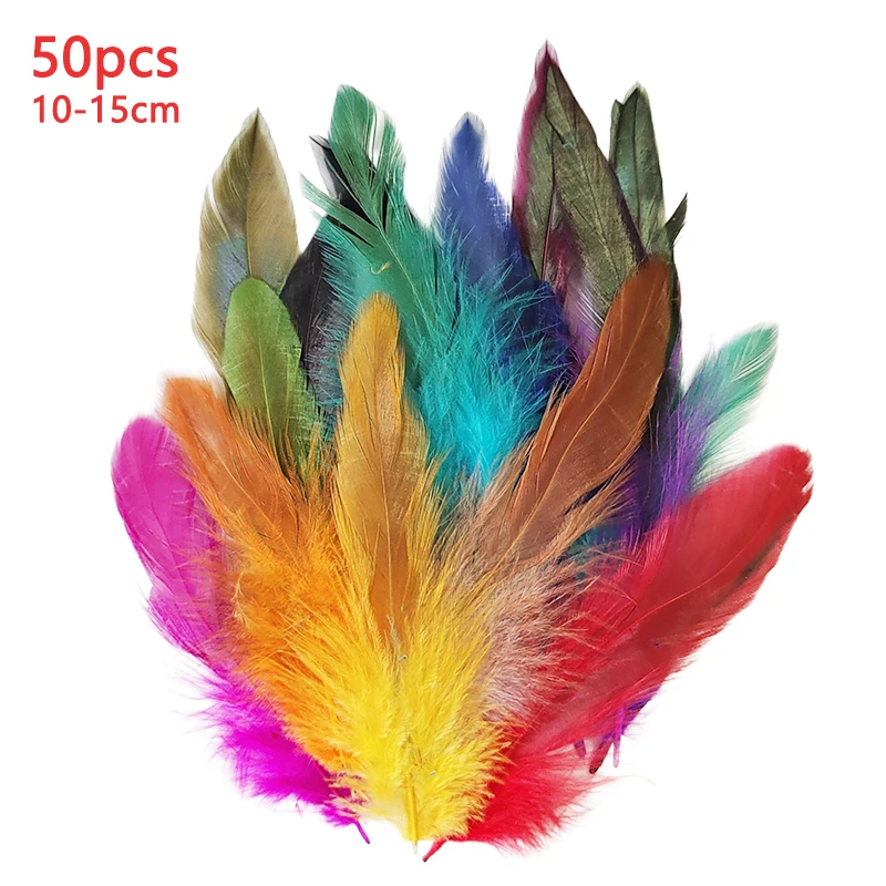 10-15cm Rooster Tail Feathers 50pcs Trim For Crafts Mixed Colored Long Natural Pheasant Plumas Red Black Bulk Decoration Salon