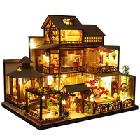 DIY Wooden Miniature Model Kit Japanese Casa 3D Puzzle Dollhouse With Furniture Lights Big Villa Home Decor for Friends Gifts