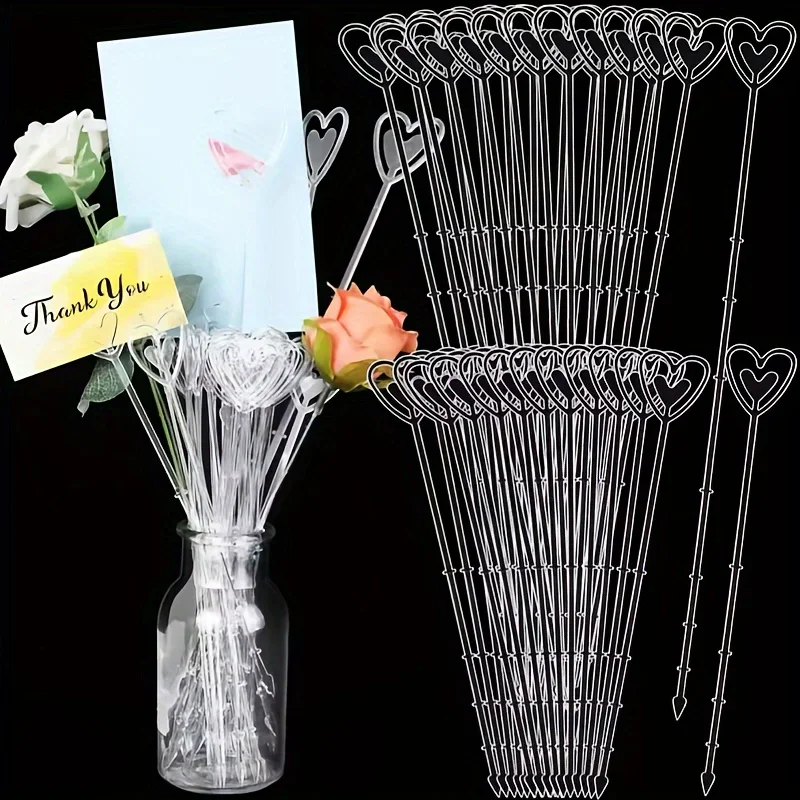 

10 Pcs, Short Flower Inserts with Heart-shaped Hearts, Flower Bouquets, Short Plastic Card Holders