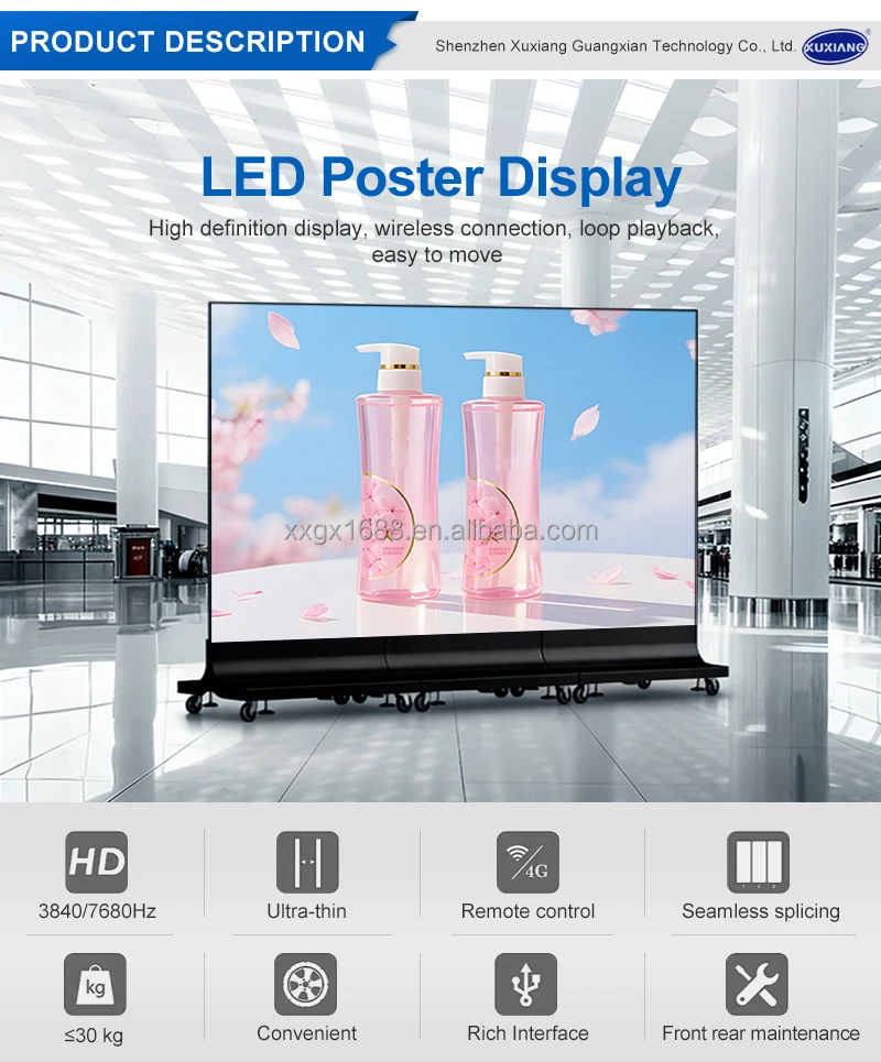 Indoor P1.25 P1.53 P1.86 P2.5 Foldable LED Poster Display GOB Movable Seamless Splicing Large LED Lightbox Screen