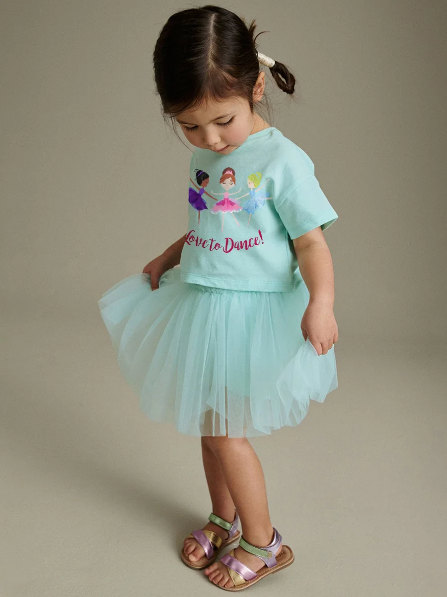 Girl's set top and dress 2025 new summer girl cartoon set hot selling cute children's gauze skirt set