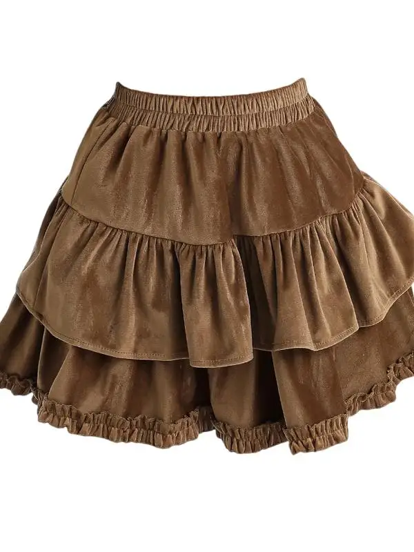 

Ballet Sle ort Velvet Cake Skirt High Waist A-Line Puffy f Skirt Women's Faion Autumn Winter Small Size f Body Skirt