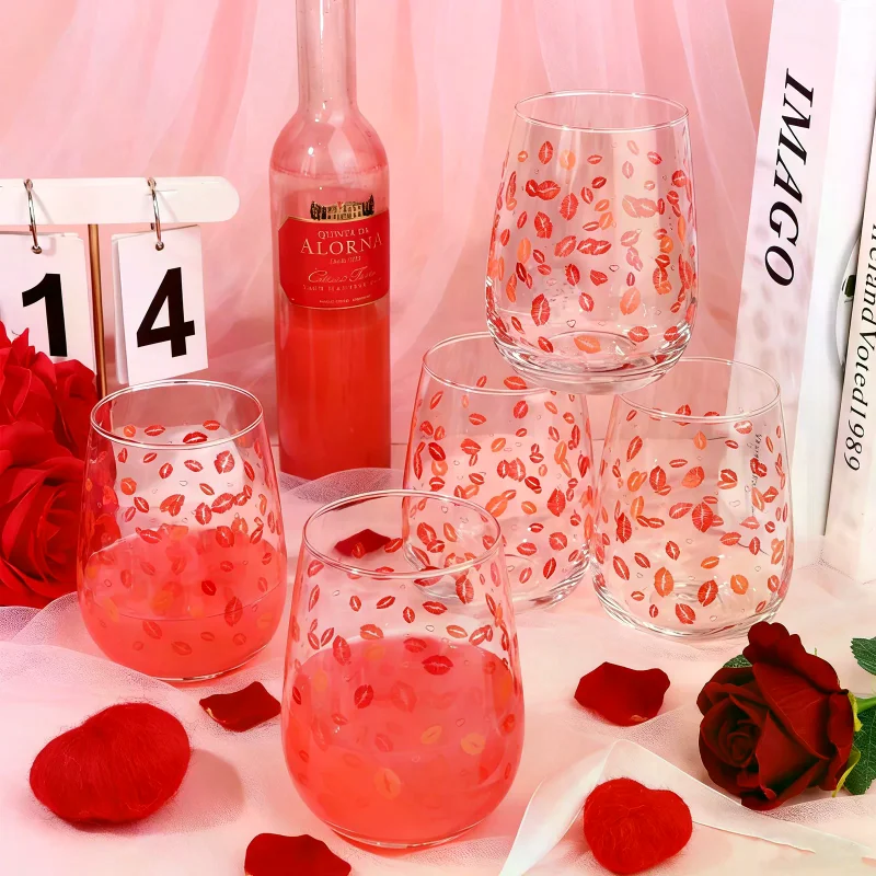 6 Pack 17 Oz Heart Valentine's Day Wine Glass Set Valentine Wine Glass Drink Up Valentine's Day Wine Glass Romantic Wine Glasses