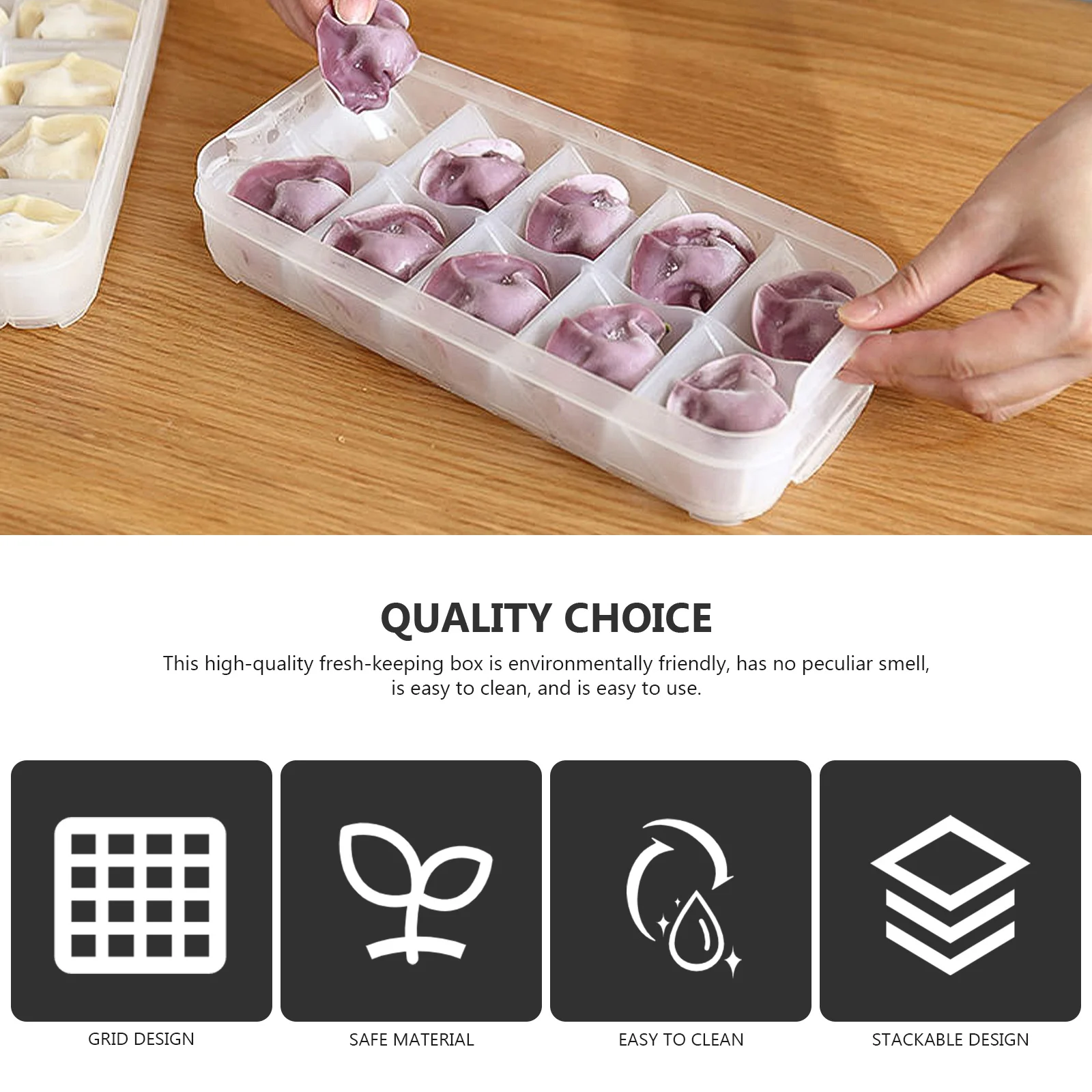 

1pc Double Layer Food Storage Container Separate Grid Design Stackable Airtight Dumpling Box Freshness Keeper Eco-Friendly