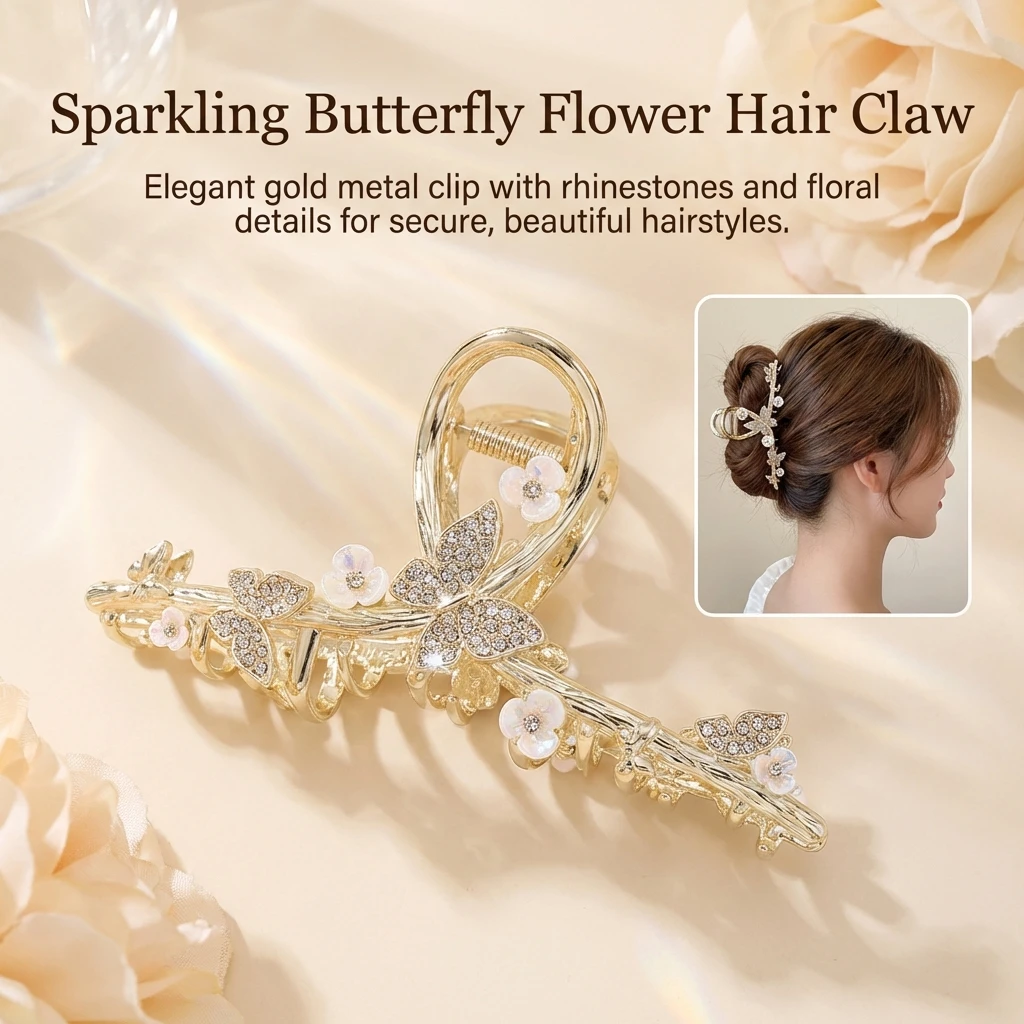 

Женская заколка-краб для волос с дизайном бабочки и цветов, нескользящая, для хвоста, повседневные аксессуары для волос