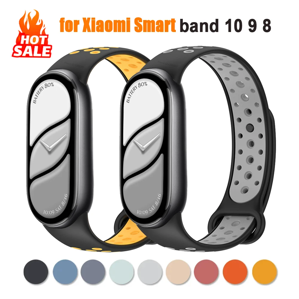 Silicone Strap for Xiaomi Mi Band 10 9 8 Strap NFC Sport Bracelet Wristband Pulseira Correa Xiaomi Smart Band 10 9 8 Accessories