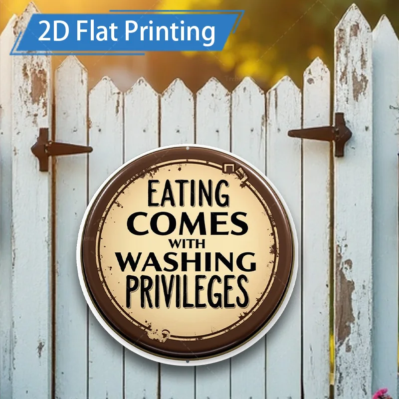 1 قطعة 8x8 بوصة علامة معدنية مزرعة ريفية علامة: "الأكل يأتي مع امتياز الغسيل" ديكور فني معدني عتيق #1