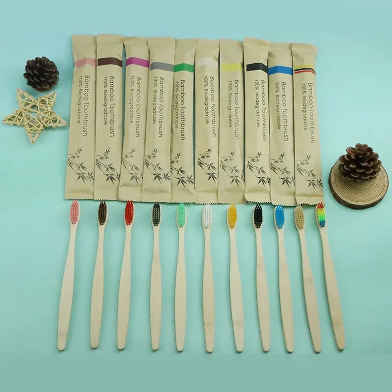 10/15PCS Bamboo Toothbrushes Colorful Toothbrush Resuable Portable Adult Wooden Soft Tooth Brush For Home Travel Hotel