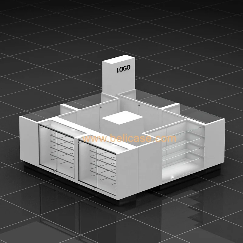 Compteur d'affichage en verre verrouillable personnalisé, accessoires de téléphone portable, vitrine de parfum, kiosque pour centre commercial, 10x10 pieds