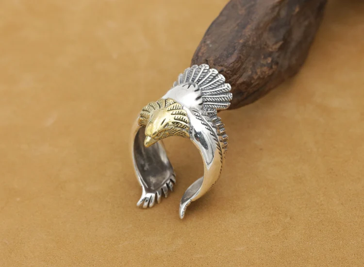 S925 Sterling Silver Fashion Jewelry Master Sculpture Eagle Overlord Exaggerated Ring Thai Silver Men's Ring East Gate Tide