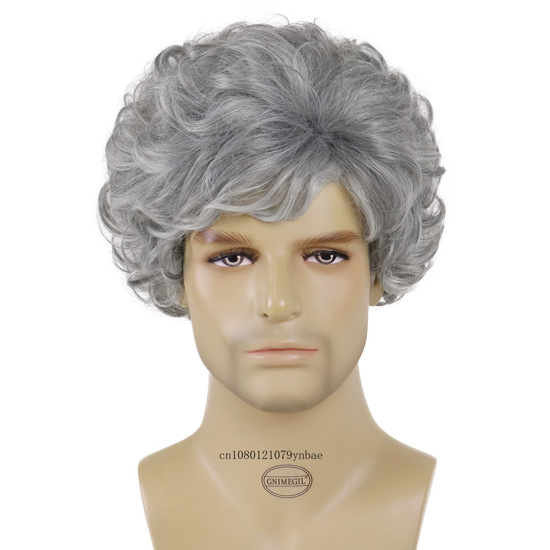 Synthetic Hair Short Dark Grey Wigs for Men Male Fluffy Curly Old Man Wig with Bangs Grandfather Gifts Daddy Wig Daily Cosplay