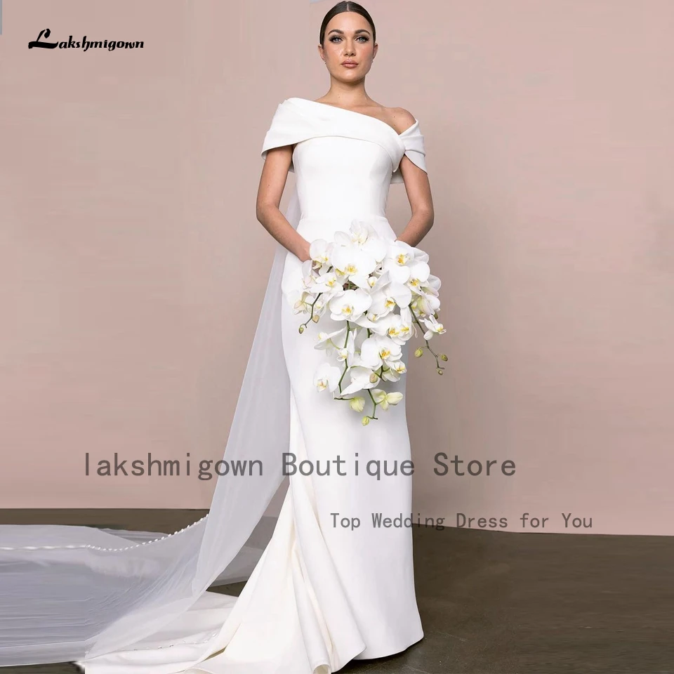 Lakshmigown Modest Bubai Women Satin Wedding Dress Mermaid Vestidos Civil Crepe Bridal Dinner Party Gowns 2023 New Arrival