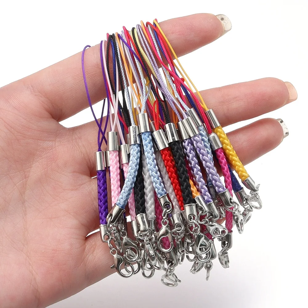 10pcs/lot 9cm Multicolor Braided Lanyard With Lobster Clasp Phone Strap Chains Braided Cord For DIY Keyrings Jewelry Accessories view 2