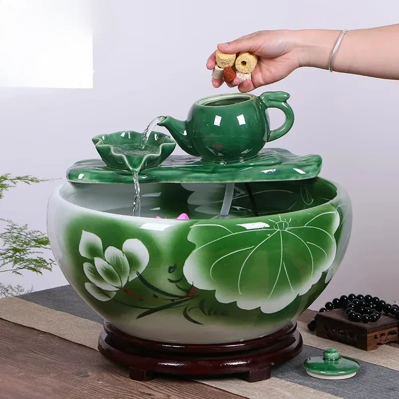 

Ceramic fish tank fountain household small fish ball player fish tank humidification decoration