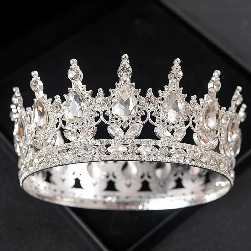 Baroque Round Wedding Crown Bridal Pageant Rhinestone Crystal Tiaras Crown Molding Headpieces For Queens and King