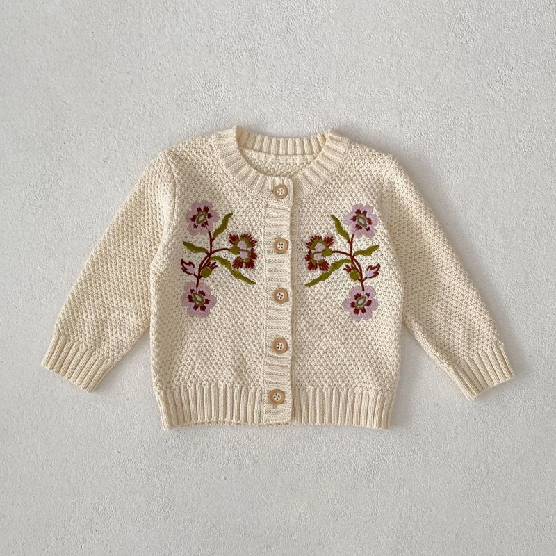 Autumn New 0-3 Year Old Baby Clothing Big Flower Embroidered Girl Baby Cute Cardigan Versatile All Cotton Long sleeved Cardigan