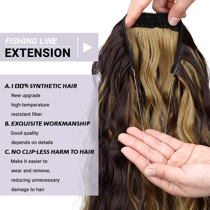 Long Synthetic Fishing Line Hair Extensions Elegant Water Wave Curly Styles for Women Lightweight fluffy-Looking Hairpiece image 5