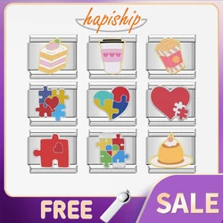 Hapiship 2024 New Women Puzzle Heart Cheese Cake Coffee Charms Links Fit 9mm Bracelet Stainless Steel DIY Jewelry DJ1145-B