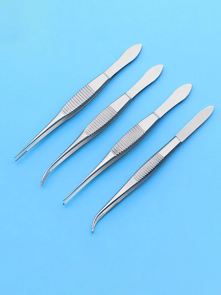 Microscopic Eye Tweezers Ophthalmic 10 cm Straight Grain Tweezers Elbow Tooth Medical Stainless Steel Double Eyelid