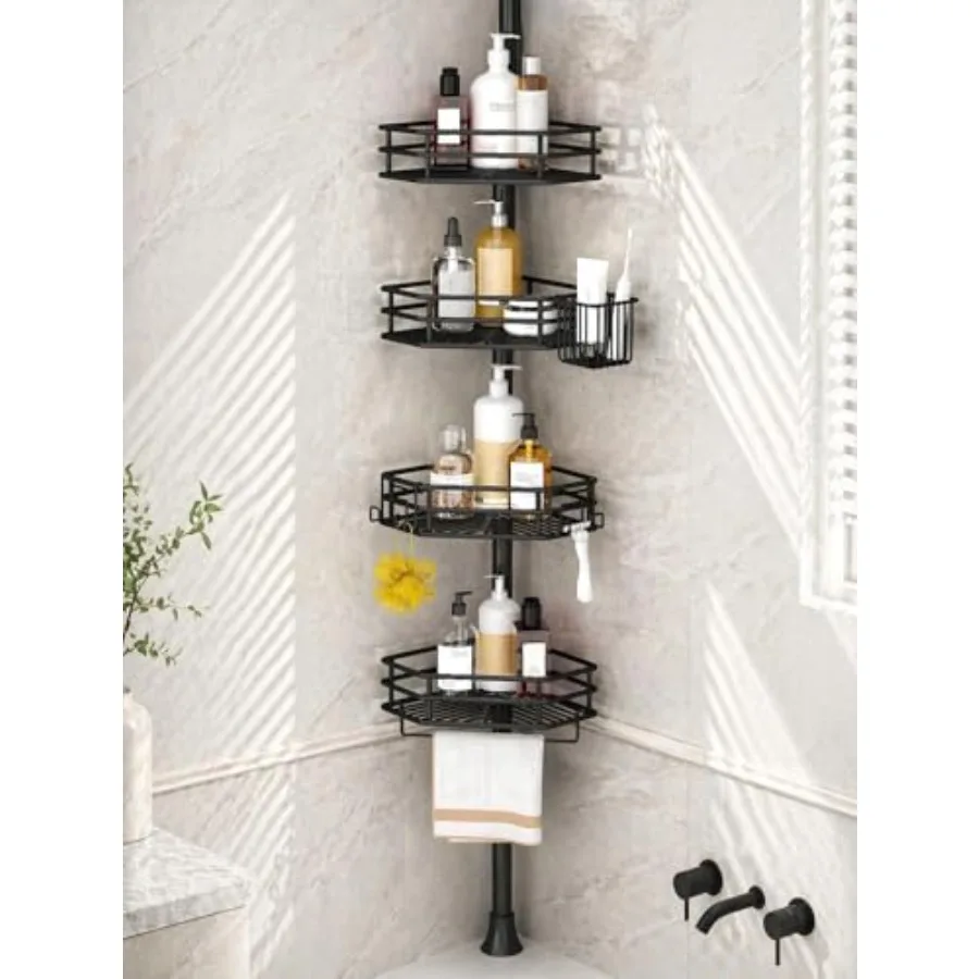 

Corner Shower Caddy Tension Pole, Quick Setup, Rust-Free Bathroom Shower Organizer Corner for Bathtub Shampoo Storage, 4-Tier A
