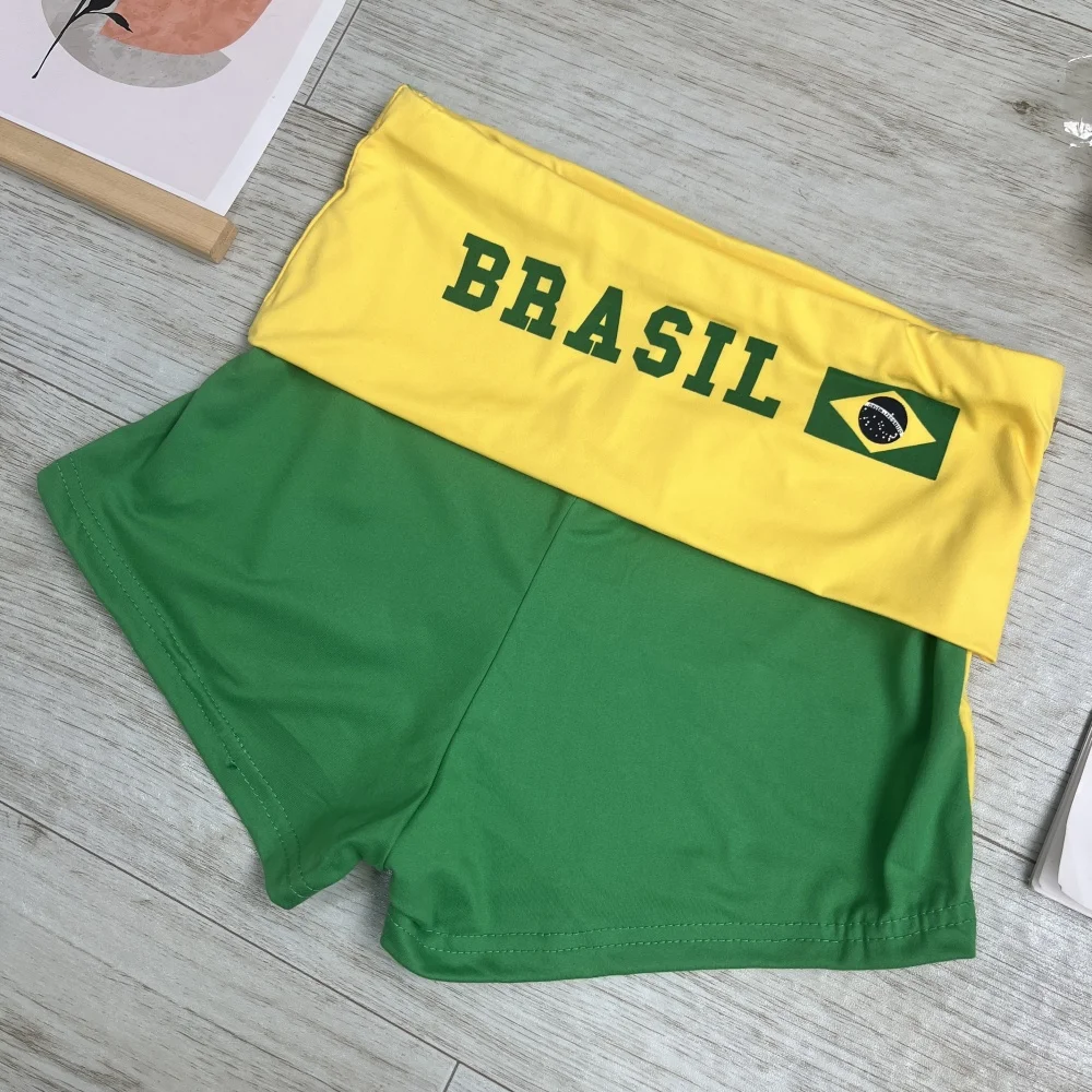 New Vacation Style Women Yellow Brazil Embroidery Casual High Waist ElasticPersonality Sexy Spice Girl Minimalist Style Short